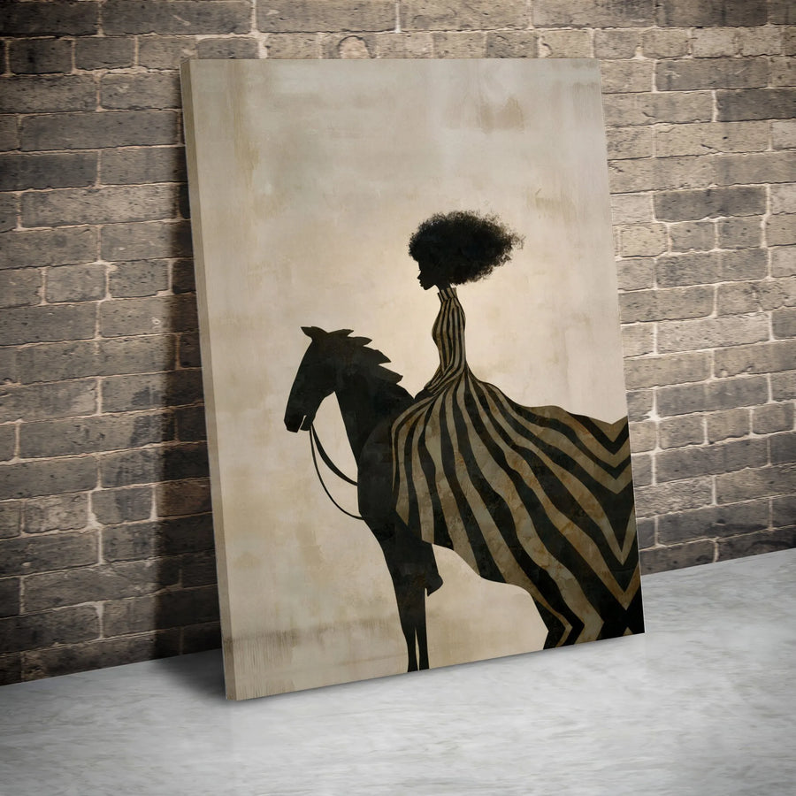 African American Equestrian Wall Art | Modern Afro Woman Silhouette | Premium Fade-Resistant Print | Collector's Gift for Home Decor
