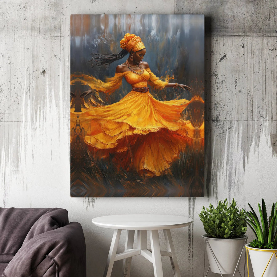 African Woman Canvas Art | Vibrant Dancing Woman Portrait | Premium Gallery Wrapped Canvas | Afrocentric Home Decor Gift