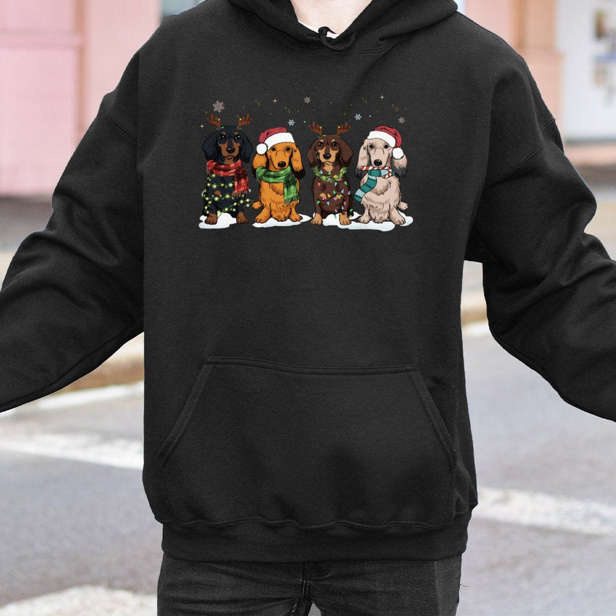 Dachshund Christmas Hoodie | Festive Wiener Dog Graphic Print | Premium Cotton Blend Sweatshirt | Holiday Gift For Dog Lovers
