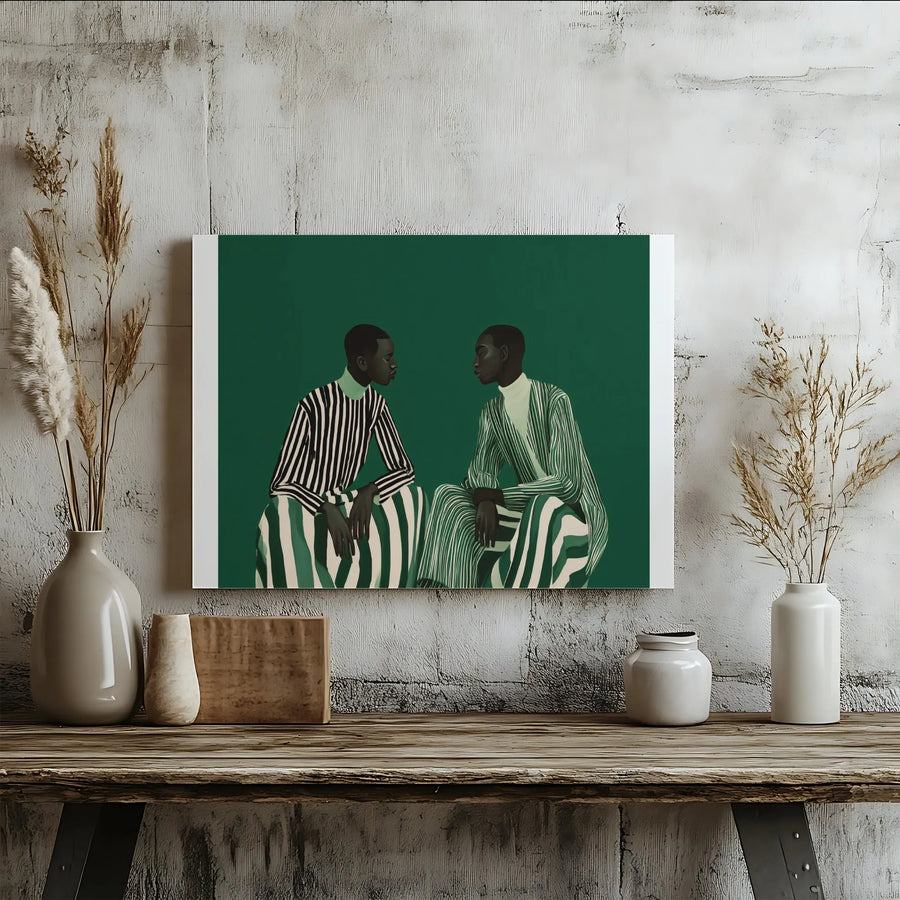 Modern Black Male Figure Wall Art | Minimalist Emerald Green Portrait | Premium Gallery Wrap Canvas | Sophisticated Home Decor Gift