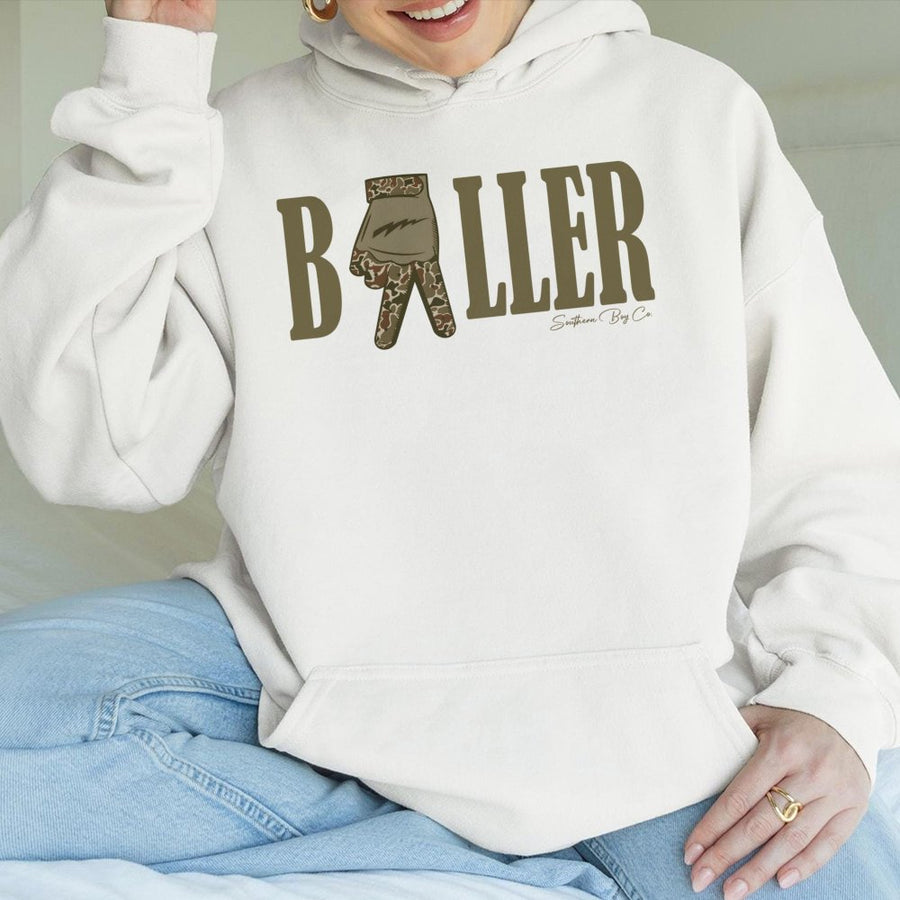 Baller Hoodie | Camo Hand Sign Graphic | Premium Cotton Blend | Unisex Streetwear Gift for Men and Women