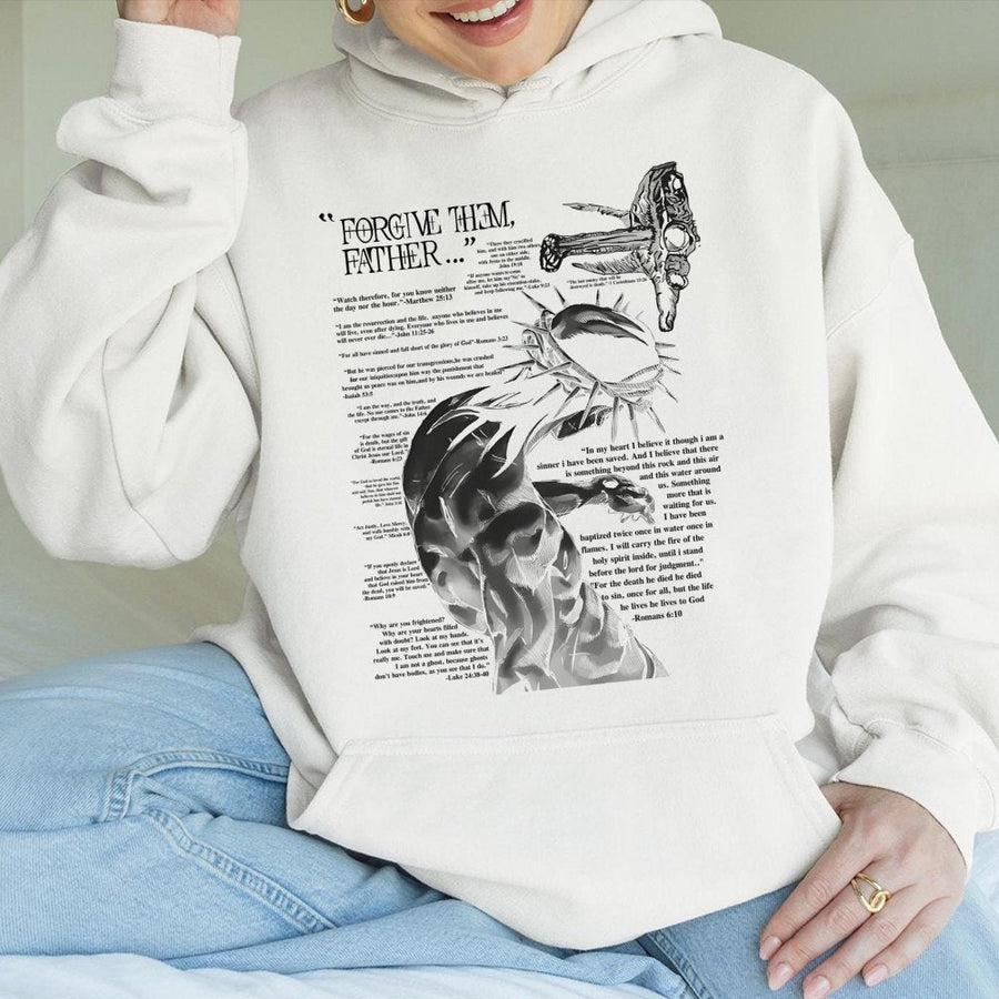Forgive Them Father Hoodie | Religious Bible Verse Graphic Tee | Premium Cotton-Blend Apparel | Christian Faith Gift for Men and Women