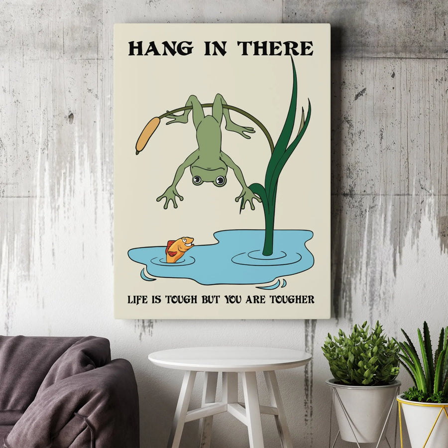 Hang In There Frog Wall Art | Funny Motivational Quote Poster | Premium Gallery Canvas | Gift for Office or Home Decor