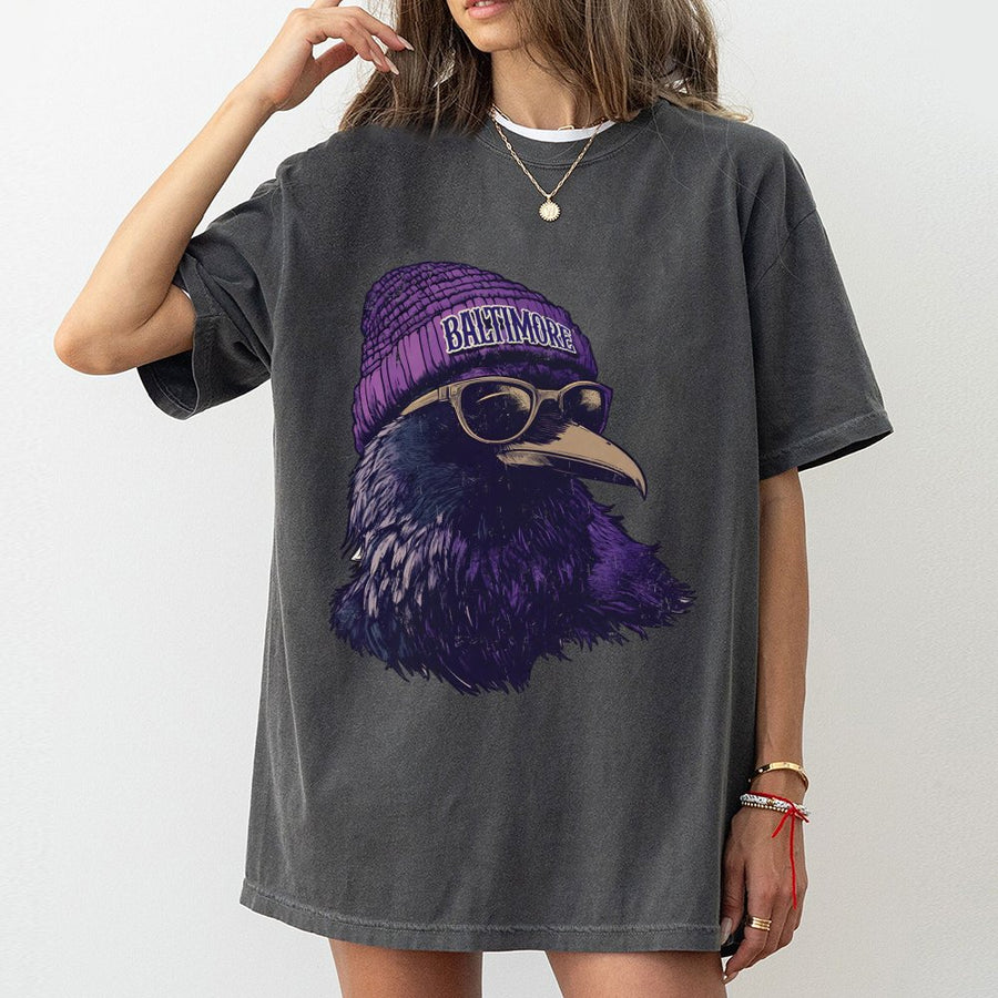 Baltimore Raven Wearing A Beanie And Sunglasses T-Shirt