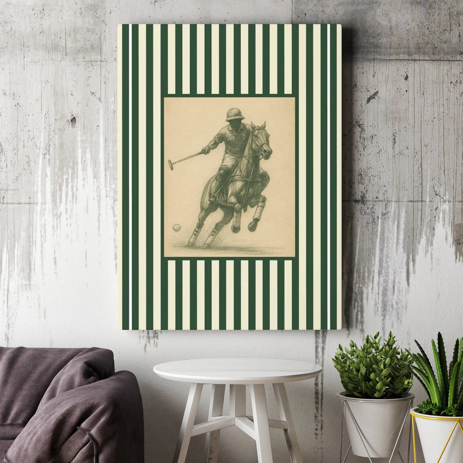 Equestrian Polo Player Canvas Wall Art | Vintage Sketch Aesthetic | 1.25-Inch Gallery Wrap | Preppy Home Office Decor Gift