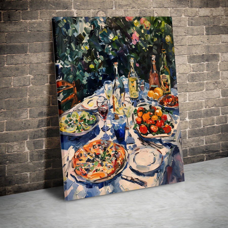 Italian Alfresco Dining Canvas Print | Vibrant Impressionist Painting | Premium Thick Gallery Wrap | Kitchen & Dining Room Wall Decor Gift
