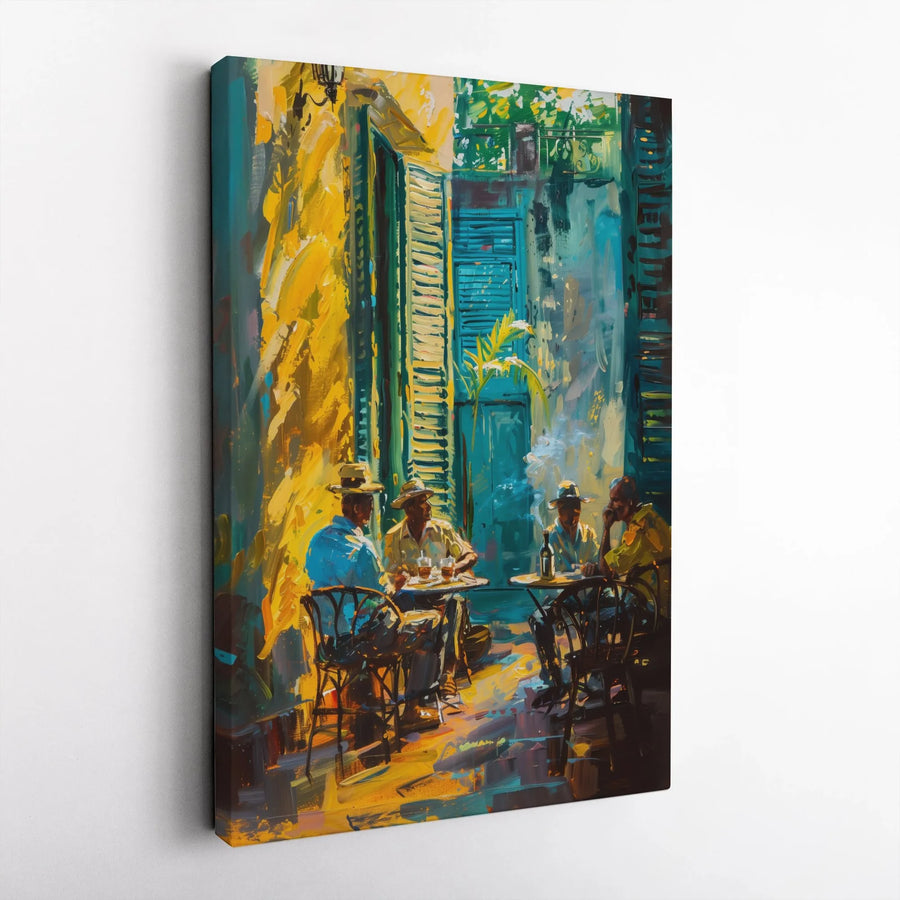 Cuban Cafe Scene Canvas Print | Vibrant Impressionist Painting | Premium Gallery Wrapped Art | Living Room & Office Decor Gift