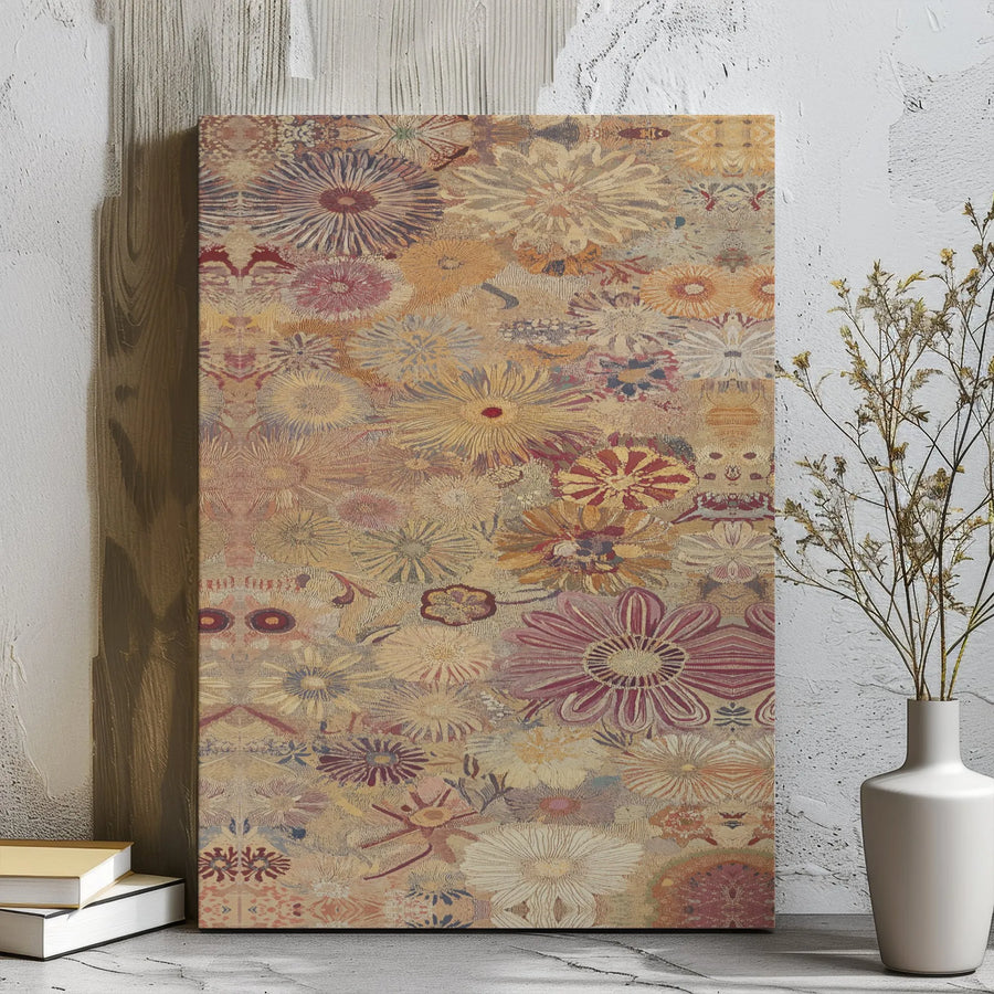 Bohemian Floral Canvas Wall Art | Vintage Distressed Flower Pattern | Premium Gallery-Wrapped Print | Home Decor for Living Room Bedroom