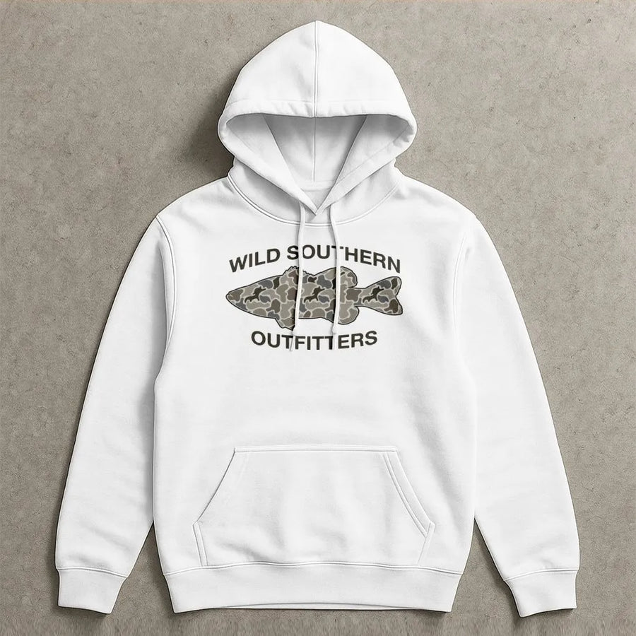 Fishing Hoodie | Camo Bass Fish Graphic | Premium Cotton Blend | Gift for Outdoorsmen and Anglers