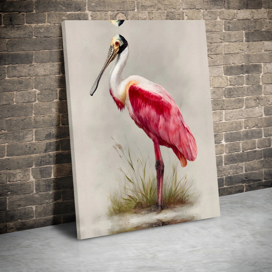 Roseate Spoonbill Canvas Wall Art | Watercolor Bird Portrait | Premium Gallery Wrap Print | Coastal Home Decor Gift for Nature Bird Lovers