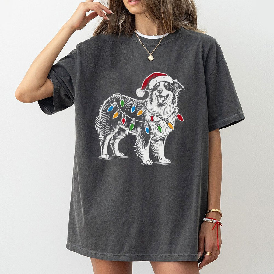 Australian Shepherd Christmas T-Shirt | Santa Hat Dog Graphic | Premium Cotton Unisex Tee | Cute Holiday Gift for Dog Lovers