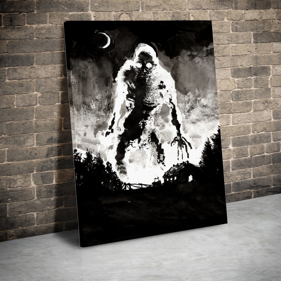 Giant Monster Canvas Wall Art | Horror Ink Wash Gothic Farmhouse Print | Premium 1.25" Gallery Wrap Decor | Spooky Macabre Art for Horror Fans