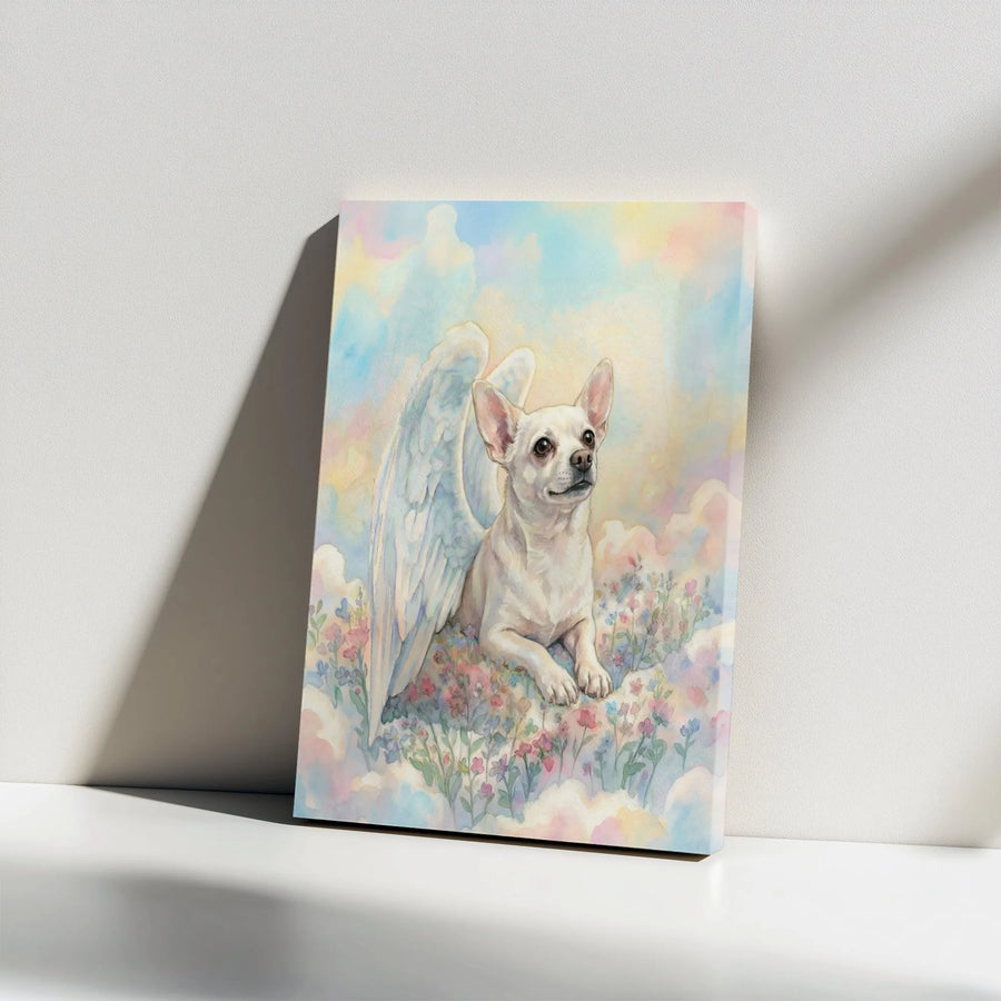 Chihuahua Angel Memorial Canvas Wall Art | Watercolor Rainbow Bridge Portrait | Premium Gallery Wrapped Canvas | Sympathy Gift for Dog Loss