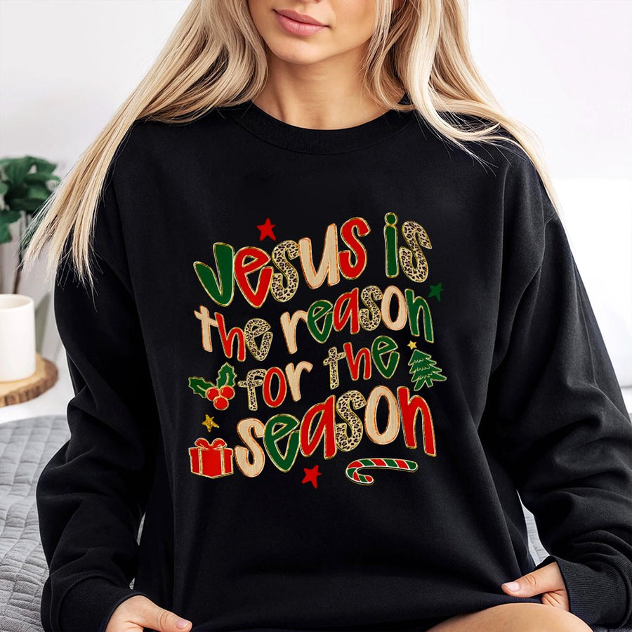 Jesus Is The Reason For The Season Sweatshirt | Leopard Print Christian Holiday Apparel | Premium Cotton Blend | Faith Based Christmas Gift For Women
