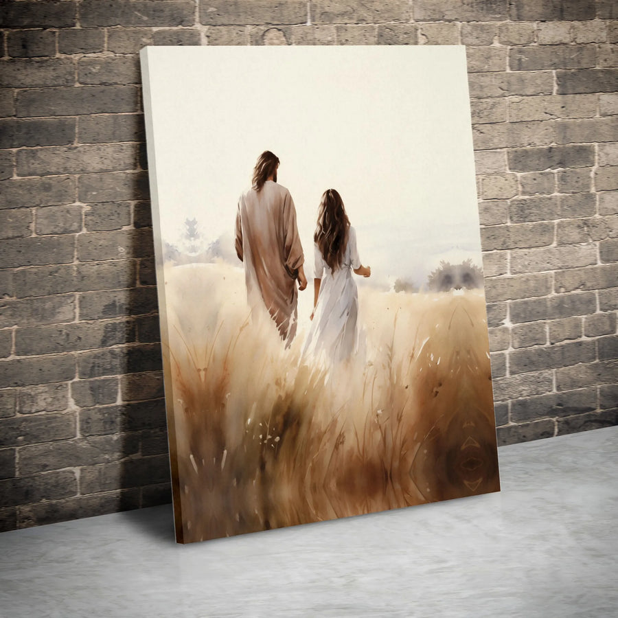 Jesus Walking With Woman Canvas Art | Serene Religious Wall Decor | Premium Fade-Resistant Print | Spiritual Gift for Home or Church