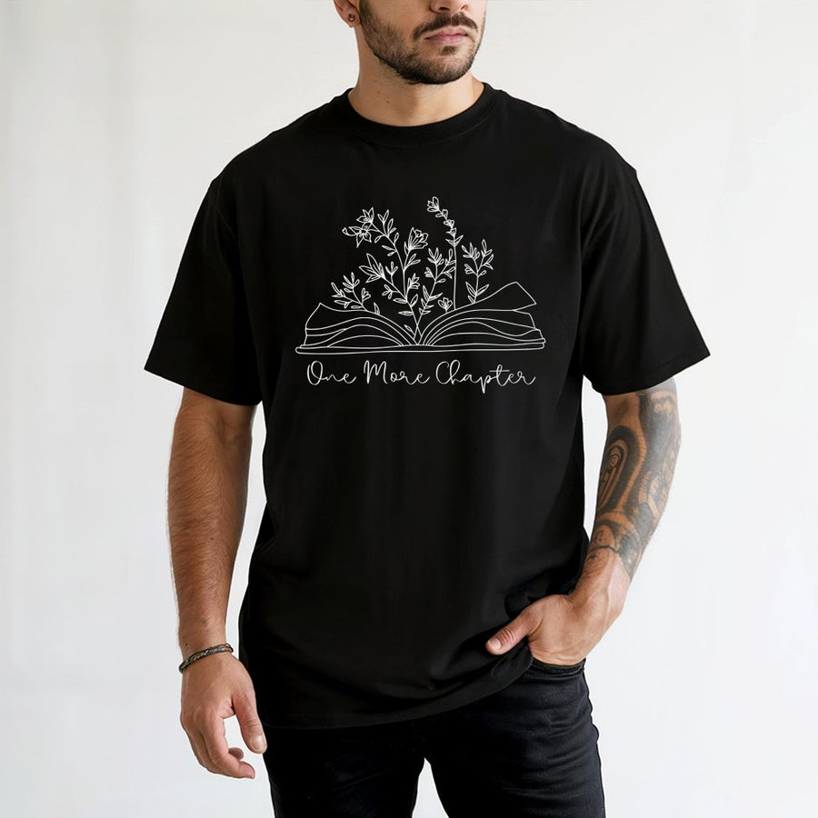 One More Chapter Book Lover T-Shirt | Floral Line Art Reading Design | 100% Premium Cotton | Gift for Librarian, Teacher, and Book Club Members