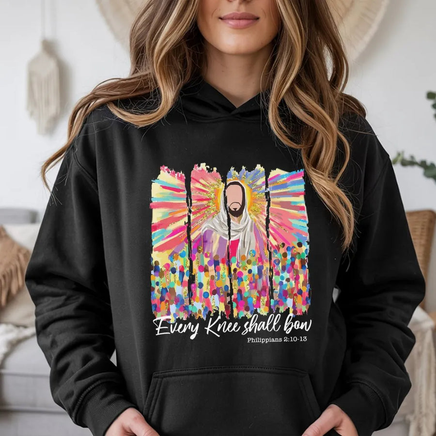 Jesus Hoodie | Every Knee Shall Bow Religious Art | Premium Cotton Blend | Christian Gift for Men and Women