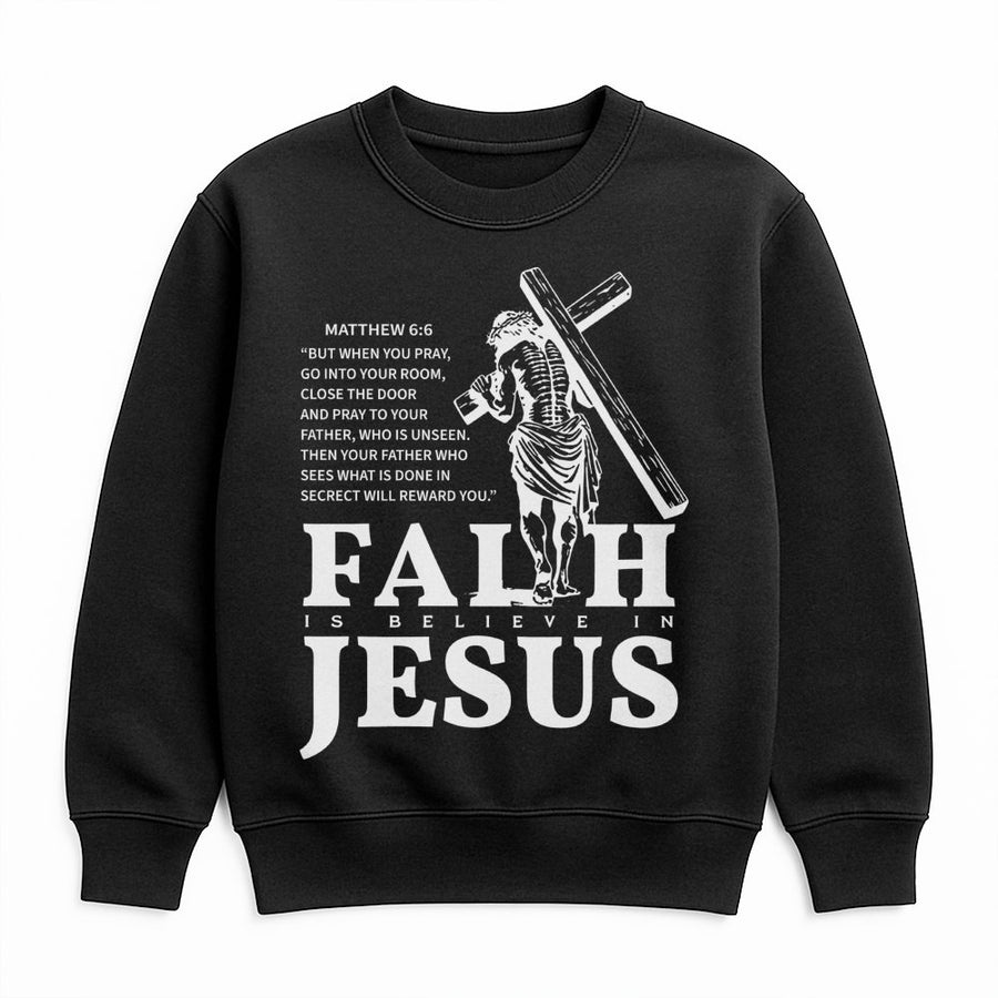 Matthew 6:6 Christian Sweatshirt | Faith Scripture Verse Graphic | Premium Cotton Blend Crewneck | Religious Gift for Men and Women