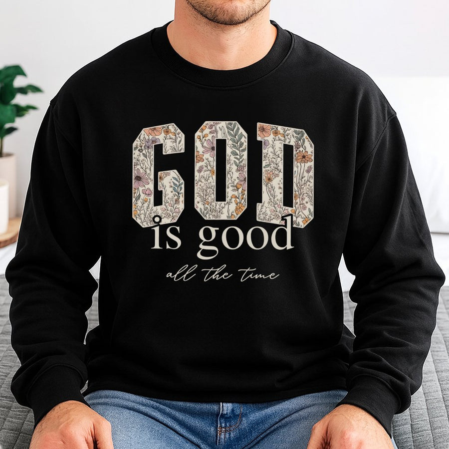 God Is Good Sweatshirt | Floral Christian Faith Shirt | Premium Cotton Blend Crewneck | Religious Gift for Women and Men