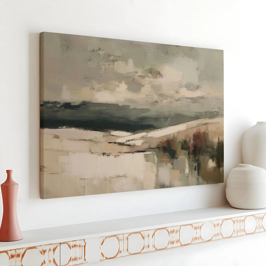Abstract Landscape Canvas Wall Art | Muted Earth Tone Modern Painting | 1.25-Inch Gallery Wrap Premium Print | Minimalist Living Room Home Decor
