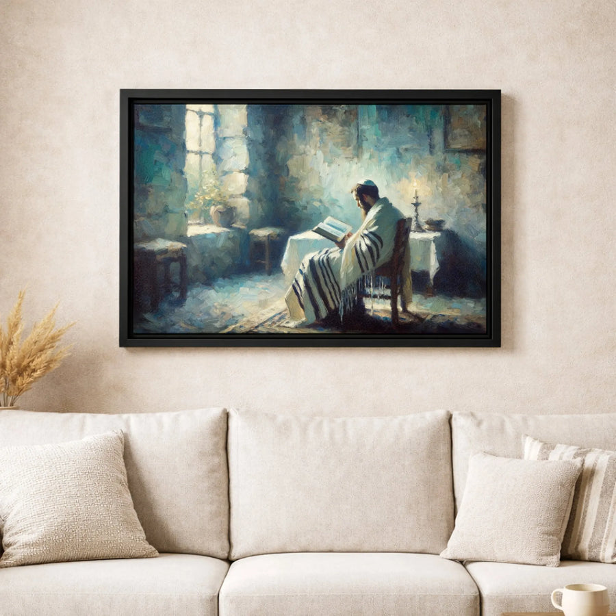 Jewish Prayer Wall Art | Man Reading Torah in Tallit Impressionist Print | Gallery Quality 1.25" Canvas | Judaica Home Decor Religious Gift