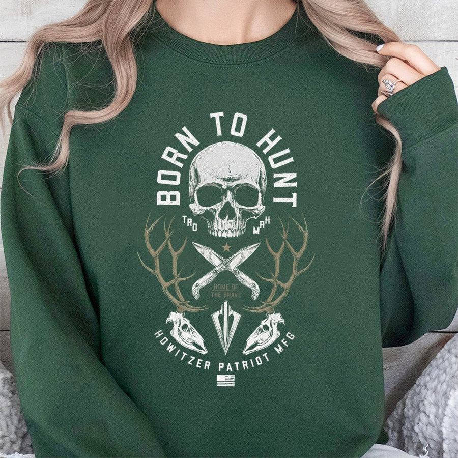 Born To Hunt Sweatshirt | Skull Antler Graphic Design | Premium Cotton Blend | Patriotic Hunter Gift For Men And Women