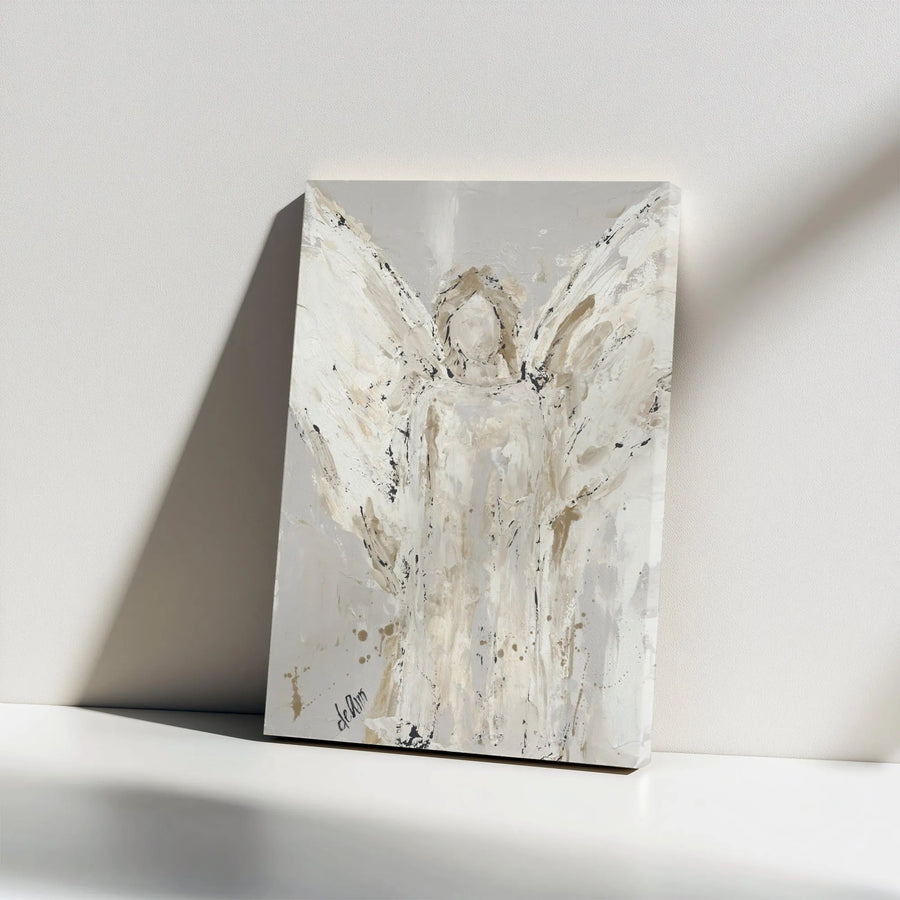Abstract Angel Canvas Wall Art | With Brave Wings She Flies Inspirational Quote | Premium Textured Print | Spiritual Home Decor Gift for Women