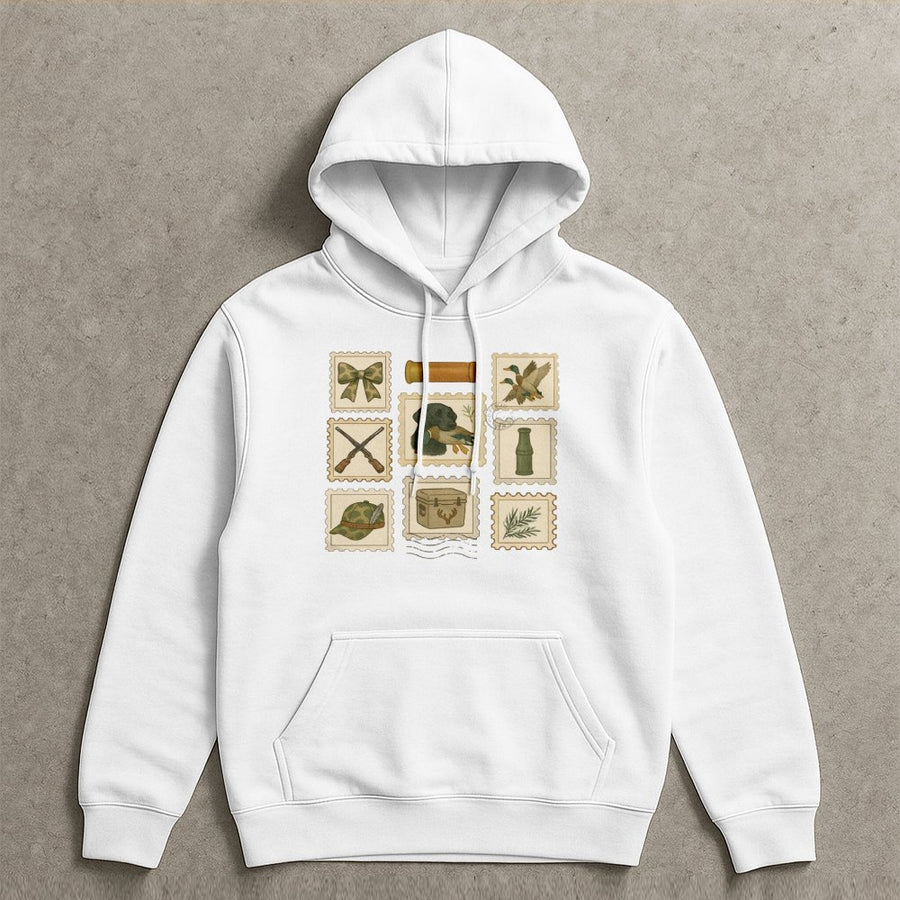 Duck Hunting Hoodie | Preppy Bows & Stamps Graphic | Premium Cotton Blend | Gift for Outdoor Lovers & Country Girls