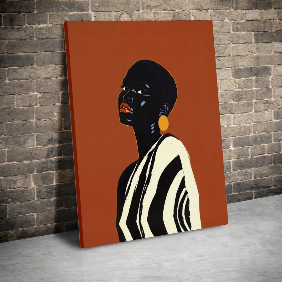 African Woman Wall Art Canvas | Modern Minimalist Portrait | Premium Gallery Wrapped Canvas | Collector's Afro Boho Living Room Decor
