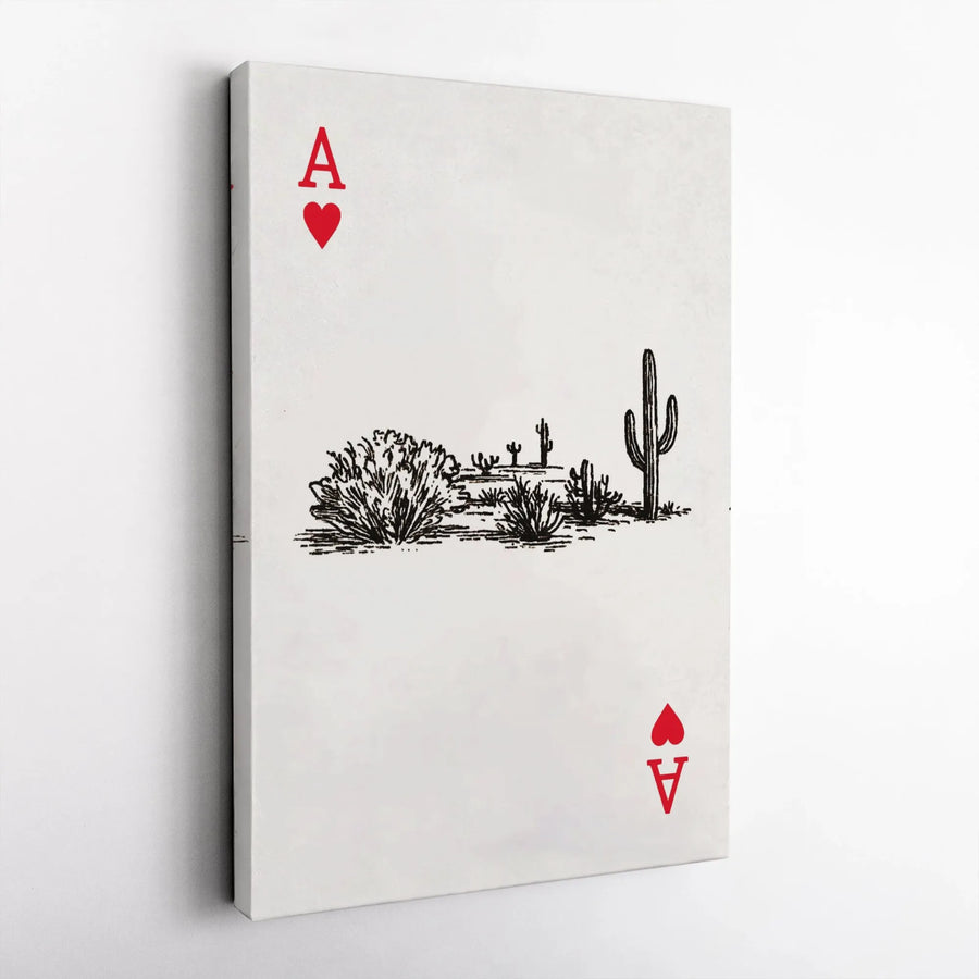 Ace Of Hearts Canvas Wall Art | Desert Cactus Sketch Illustration | Premium 1.25-Inch Gallery Wrap | Southwestern Home Office Decor Gift
