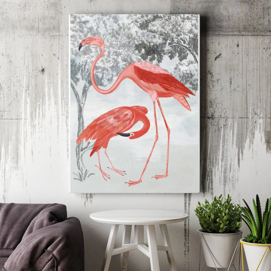 Flamingo Canvas Wall Art | Modern Pink Flamingo Illustration | Premium 1.25" Thick Canvas | Tropical Home Decor Gift for Bird Lover