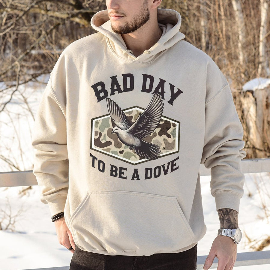 Bad Day To Be A Dove Hoodie | Camo Bird Hunting Graphic | Premium Cotton Blend | Gift For Dove Hunters And Outdoor Enthusiasts