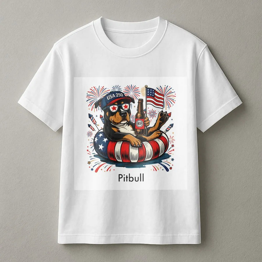 Patriotic Pitbull T-Shirt | USA 250 American Flag Dog | Soft Cotton Graphic Tee | 4th of July Gift for Dog Lover