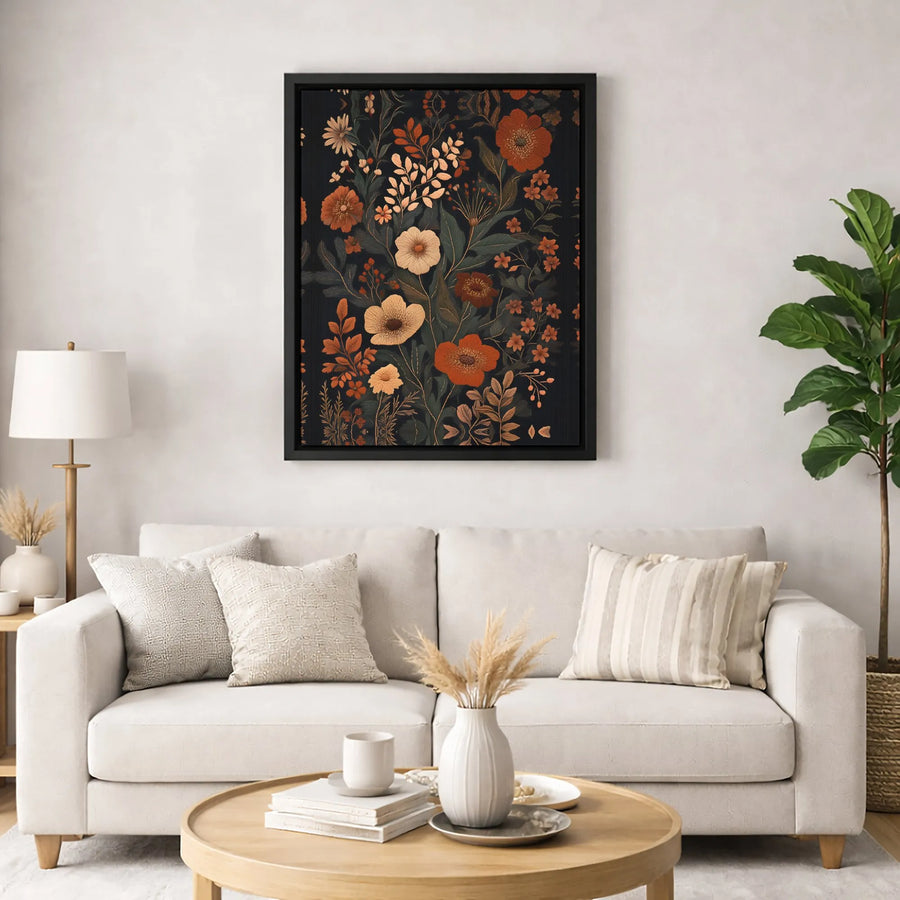 Dark Botanical Canvas Art | Moody Floral Wall Decor | Premium Gallery Wrap Print | Elegant Nature Art for Home or Office