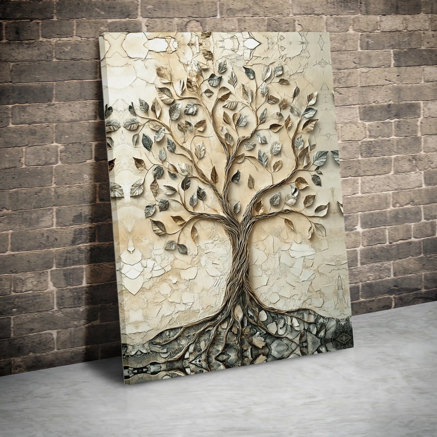 Textured Tree of Life Canvas Wall Art | 3D Relief Effect Print | Premium Thick Gallery Wrap Canvas | Modern Farmhouse Living Room Decor Gift