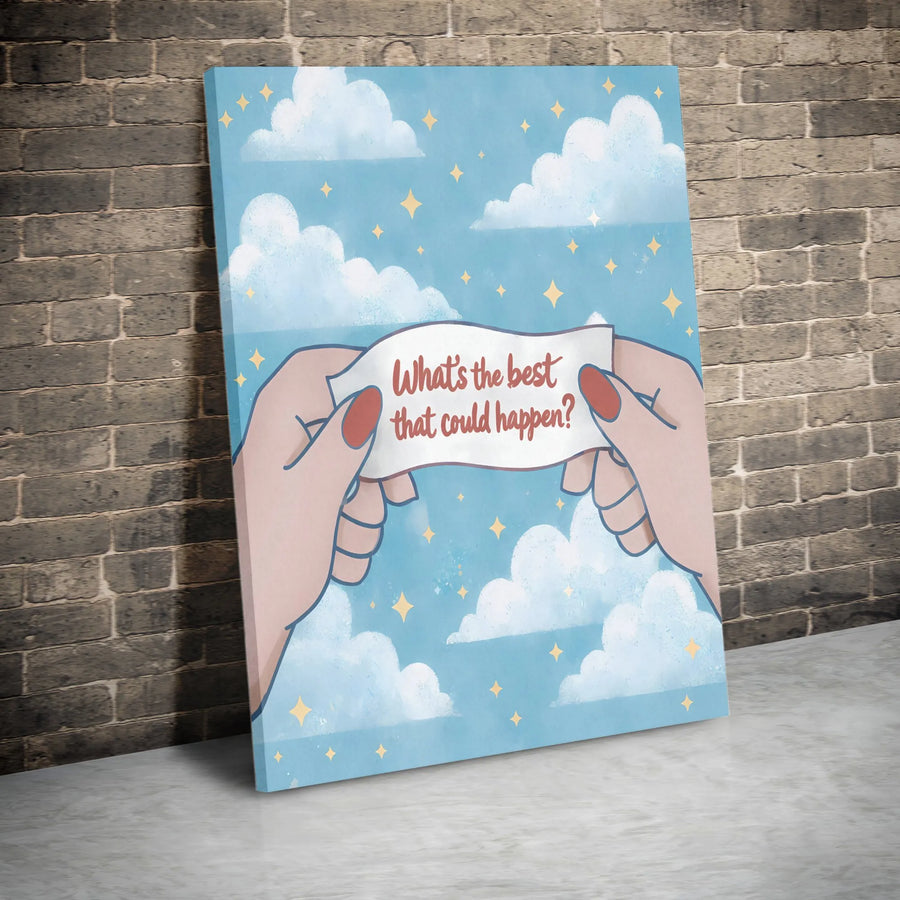 Motivational Quote Vertical Canvas | "What's The Best That Could Happen" Whimsical Clouds Art | Premium 1.25" Gallery Wrap | Inspirational Home & Office Wall Decor Gift