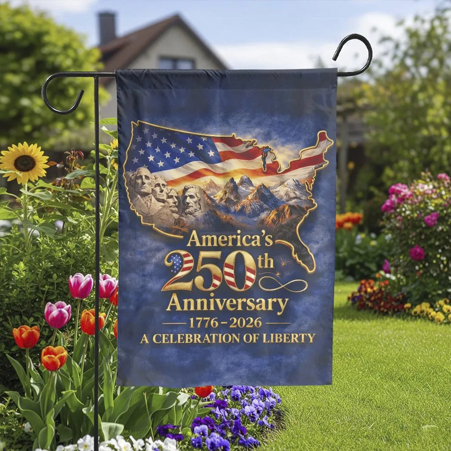 America 250th Anniversary Garden Flag | Mount Rushmore Celebration of Liberty Design | Double-Sided Weather-Resistant Polyester | Commemorative Patriotic Yard Decor Gift