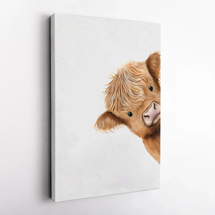 Highland Cow Canvas Print | Peeking Farm Animal Wall Art | 1.25-Inch Gallery Wrap | Cute Nursery & Farmhouse Decor Gift