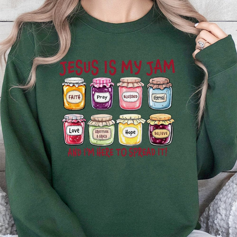 Jesus Is My Jam Sweatshirt | Christian Faith Quote Graphic Tee | Premium Cotton Blend | Religious Gift for Women and Men