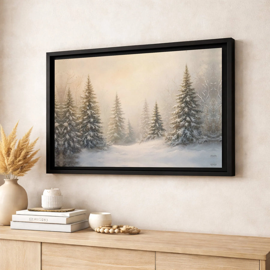 Winter Forest Canvas Wall Art | Snowy Pine Tree Landscape | Premium 1.25" Gallery Wrap | Serene Nature Home Decor for Living Room