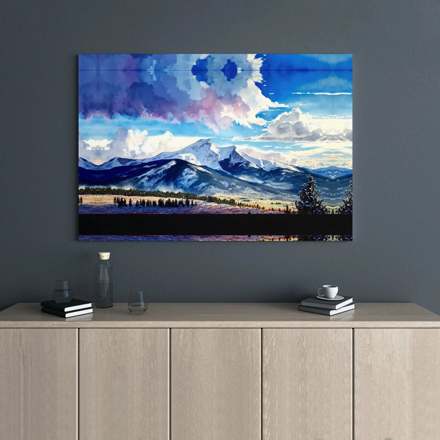 Snowy Mountain Landscape Canvas | Watercolor Peak Wall Art | Premium Gallery Wrap Print | Modern Nature Decor for Office or Living Room
