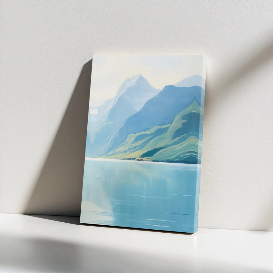 Minimalist Mountain Canvas Art | Serene Blue Lake Landscape Print | Premium Gallery Wrapped Decor | Modern Nature Wall Art for Home Office