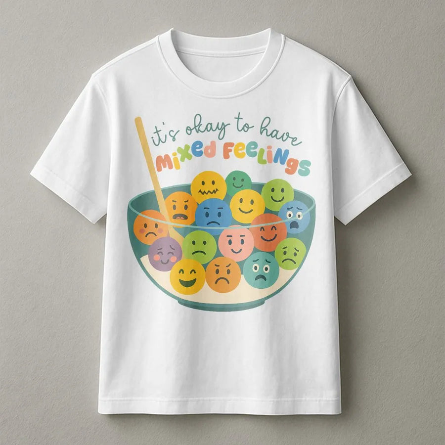 Mixed Feelings Mental Health Shirt | Emotions Cereal Bowl Graphic Tee | Premium Cotton | Gift for Counselor, Teacher, Therapist