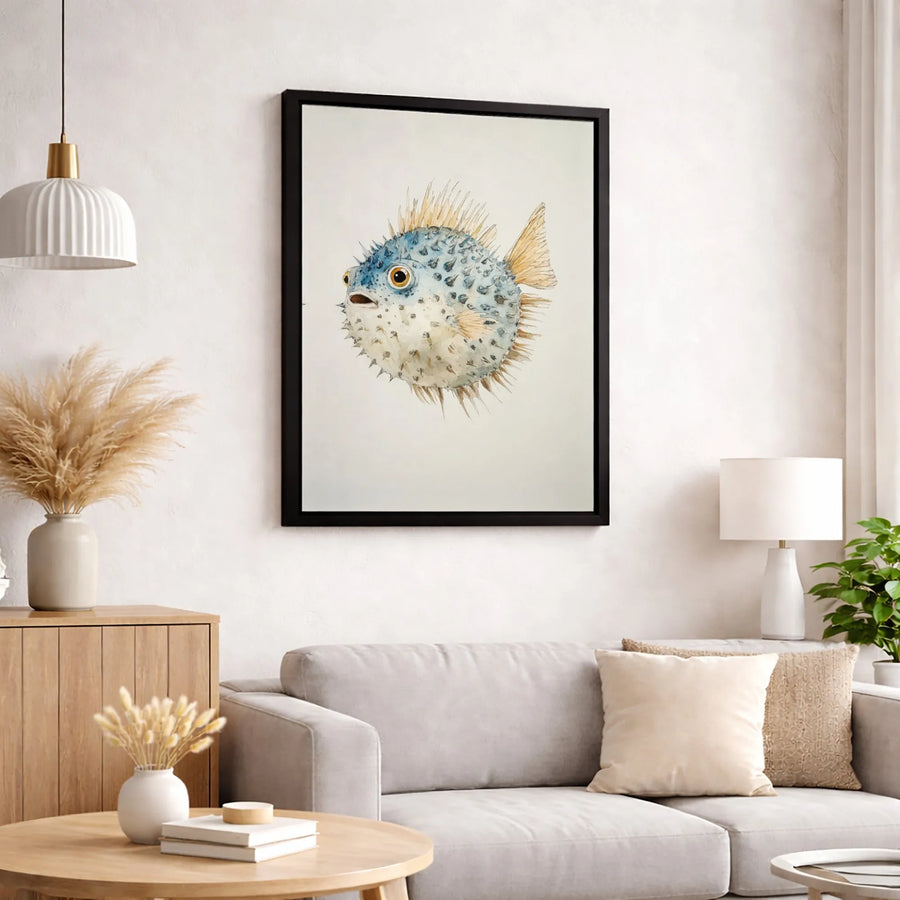 Pufferfish Canvas Wall Art | Watercolor Nautical Sea Life Print | Premium 1.25-Inch Gallery Wrap | Coastal Beach House Decor Gift