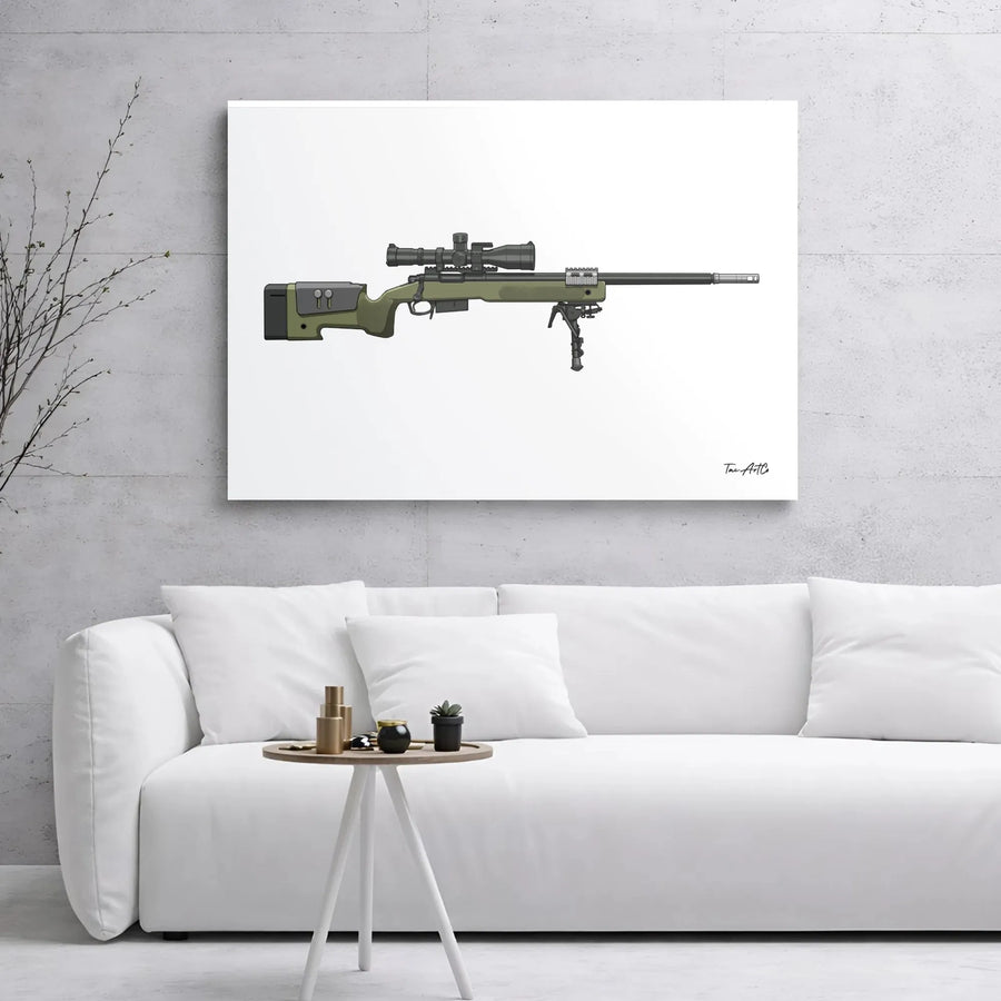 Sniper Rifle Canvas Wall Art | Tactical Olive Green Precision Gun Print | Premium Gallery Wrap Decor | Gift for Gun Enthusiasts and Hunters