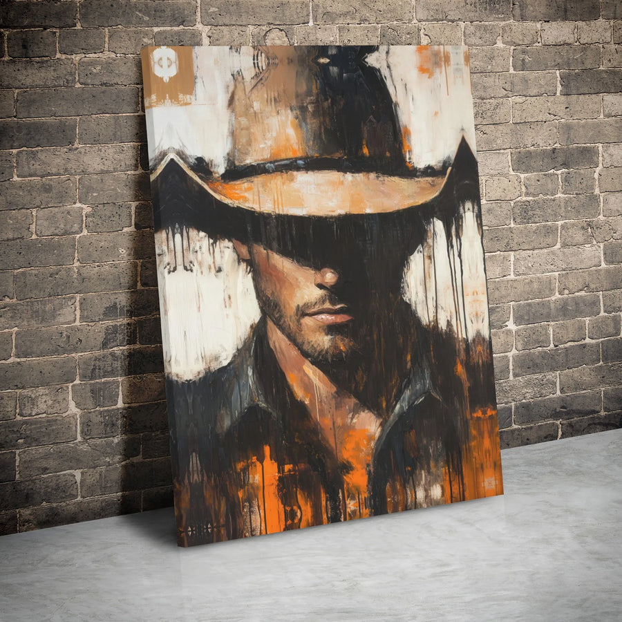 Abstract Cowboy Wall Art Canvas | Western Drip Painting Style | Premium 1.25 Inch Gallery Wrap | Rustic Home & Office Decor Gift