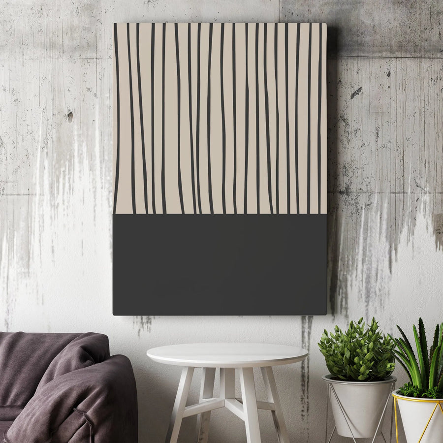Modern Abstract Canvas Wall Art | Minimalist Black Vertical Lines Pattern | Premium Gallery-Quality 1.25 Inch Thick Print | Neutral Home Office Decor
