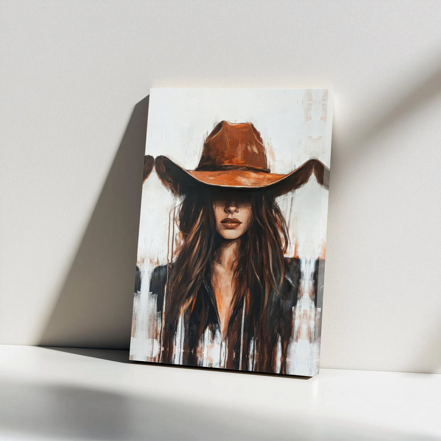 Western Cowgirl Canvas Wall Art | Abstract Painterly Portrait | Premium Gallery-Wrapped Canvas | Modern Farmhouse Decor Gift
