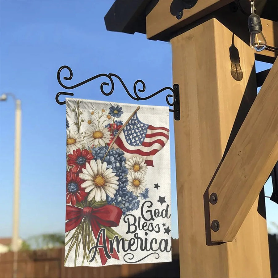 God Bless America Garden Flag | Watercolor Floral American Flag Design | Double Sided Weather-Resistant Fabric | 4th of July Yard Decor Gift