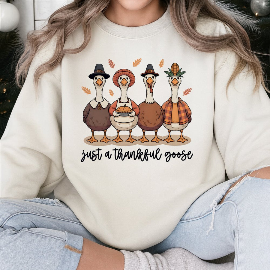 Thankful Goose Sweatshirt | Cute Fall Graphic Pilgrim Geese | Premium Cotton Blend | Thanksgiving Gift for Her and Him